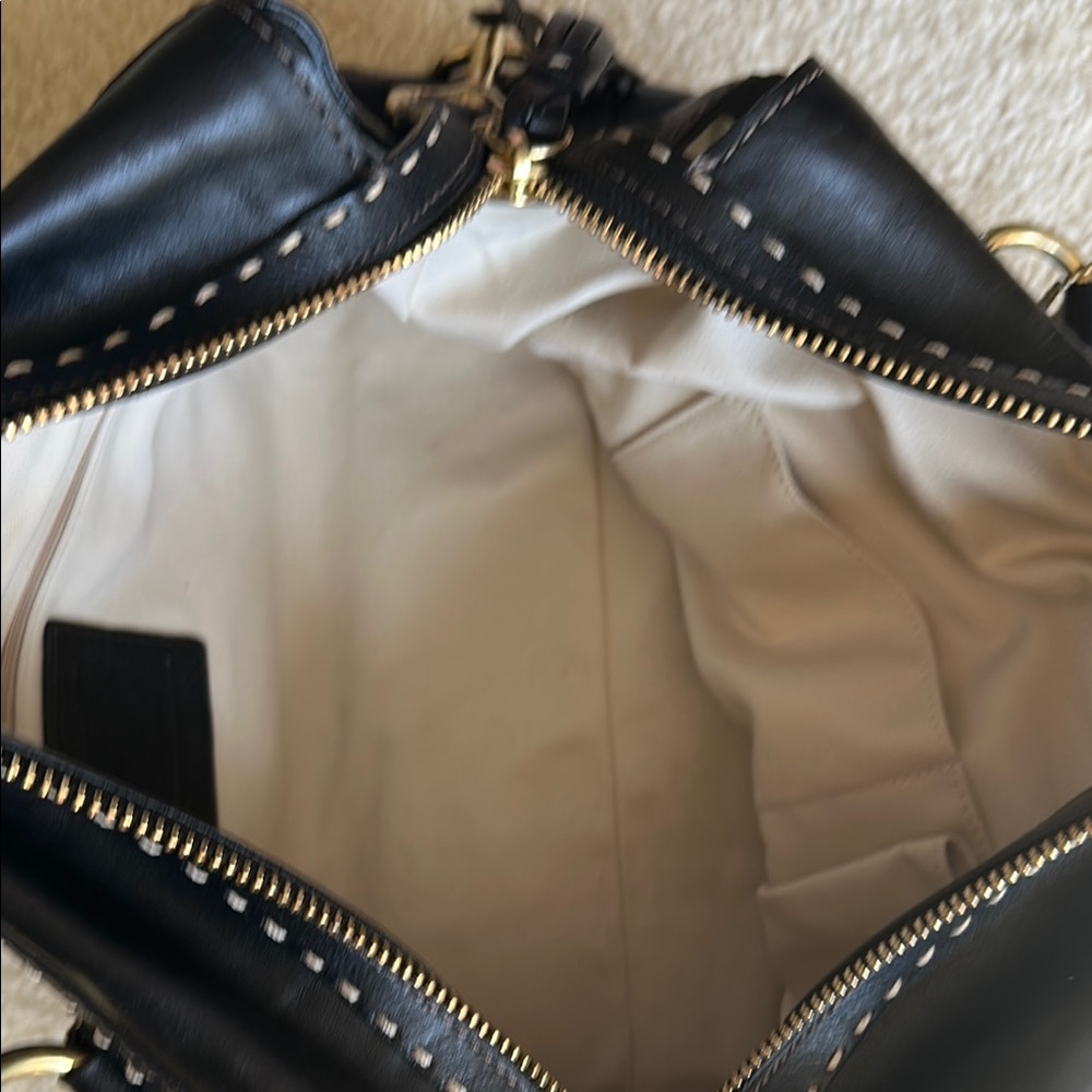 Coach Black Leather Satchel with Elegant Silver Accents - Picture 6 of 7